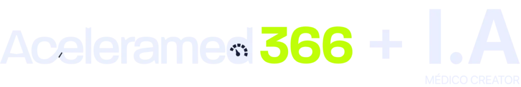 Logo 'Aceleramed 366 + I.A Médico Creator' em tom bem claro, quase transparente