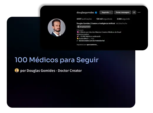 Perfil do Instagram de Douglas Gomides (@douglasgomides) com 134 mil seguidores, sobre o e-book '100 Médicos para Seguir'