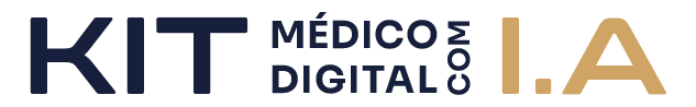 Logo 'Kit Médico Digital com I.A' em azul-marinho e dourado