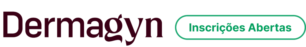 Logo Dermagyn ao lado de botão verde 'Inscrições Abertas'