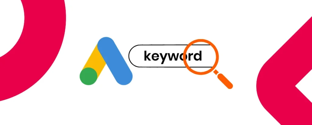 Logo do Google Ads ao lado de ícone de busca por palavra-chave com lupa