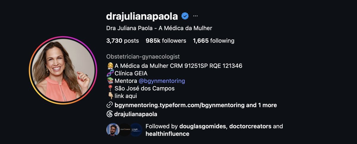 Perfil da Dra. Juliana Paola no Instagram